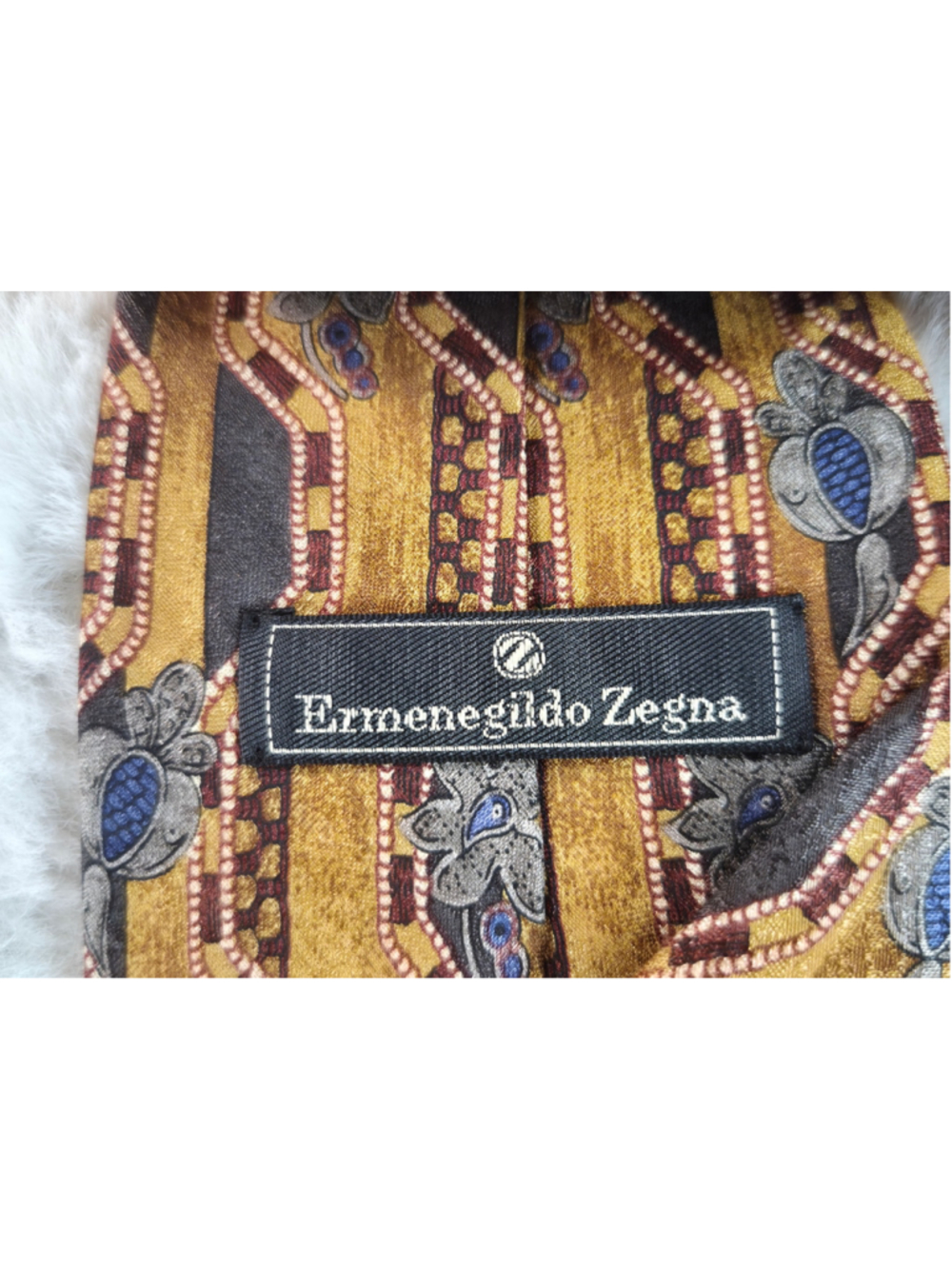 Ermenegildo Zegna Tie Vintage Gold Floral Geometric Silk 4" Wide Quiet Luxury